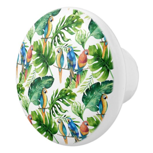 Groene tropische bladeren en vogelzomereiland keramische knop (Rechts)