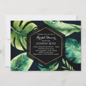 Groene tropische bladeren en zwarte elegante uitno kaart (Voorkant)