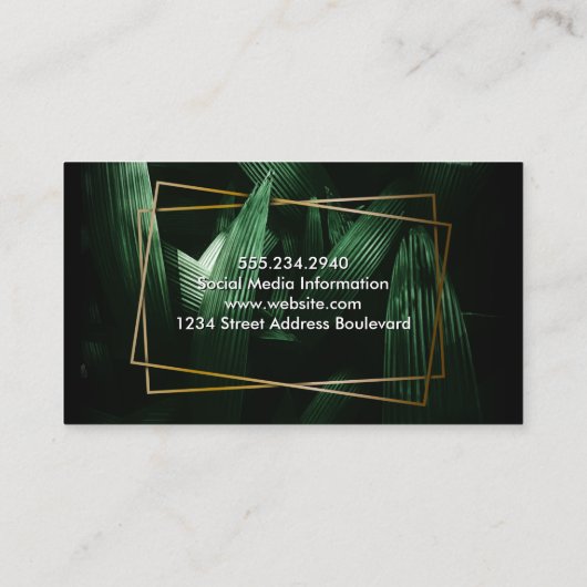 Groene Tropische Bladeren | Goud Lijst Visitekaartje (Achterkant)