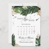 Groene tropische bladeren gouden zomer bruiloft save the date (Voorkant)