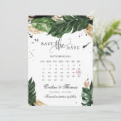 Groene tropische bladeren gouden zomer bruiloft save the date (Staand voorkant)
