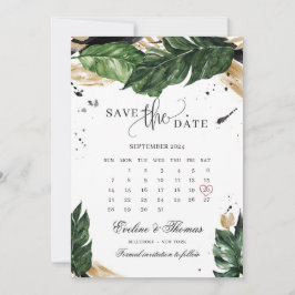 Groene tropische bladeren gouden zomer bruiloft save the date