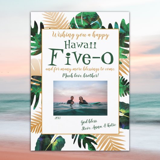 Groene tropische bladeren Hawaï Vijf-0 50e verjaar Kaart