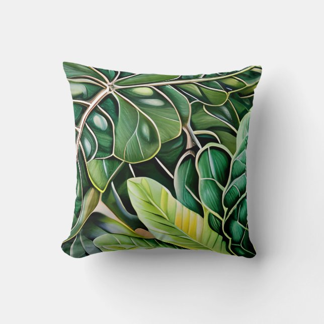 Groene Tropische Bladeren Housewarming Cadeau Kussen (Voorkant)
