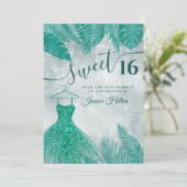 Groene tropische bladeren kleden zoet zestien invi kaart (Staand voorkant)