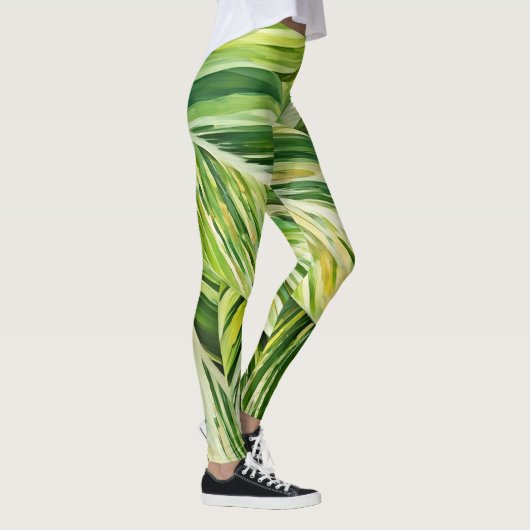 Groene Tropische Bladeren Kunst Leggings (Rechts)