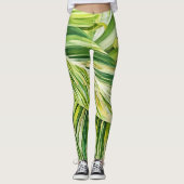 Groene Tropische Bladeren Kunst Leggings (Voorkant)