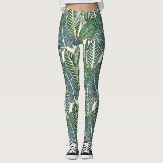 Groene tropische bladeren leggings (Voorkant)