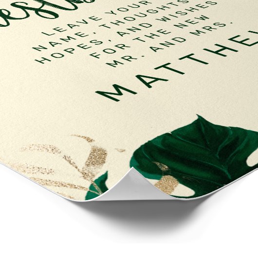 Groene Tropische Bladeren met Gold Guestbook Poster (Hoek)