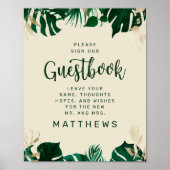Groene Tropische Bladeren met Gold Guestbook Poster (Voorkant)