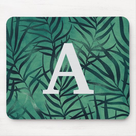 Groene Tropische Bladeren Monogrammed Mousepad Muismat (Voorkant)
