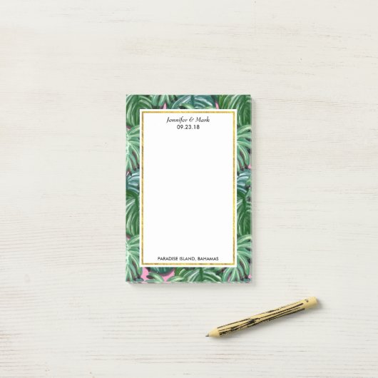 Groene Tropische bladeren nemen aangepaste bruilof Post-it® Notes (Op bureau)