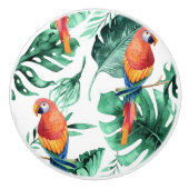 Groene tropische bladeren & papegaaien Summer Isla Keramische Knop (Voorkant)