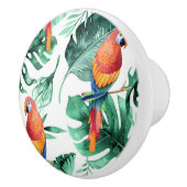 Groene tropische bladeren & papegaaien Summer Isla Keramische Knop (Rechts)