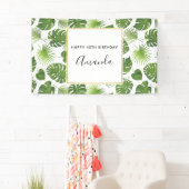 Groene Tropische Bladeren Patroon Fijne verjaardag Spandoek (Insitu)