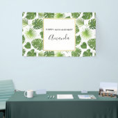 Groene Tropische Bladeren Patroon Fijne verjaardag Spandoek (Beurs)