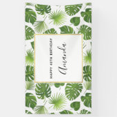 Groene Tropische Bladeren Patroon Fijne verjaardag Spandoek (Verticaal)