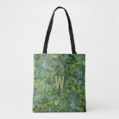 Groene Tropische Bladeren Patroon Monogrammed Canv Tote Bag (Voorkant)
