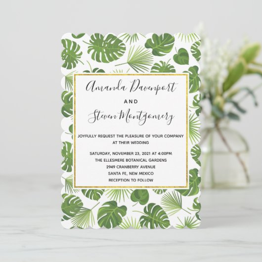 Groene Tropische Bladeren Patroon Stijlvolle bruil Kaart (Staand voorkant)