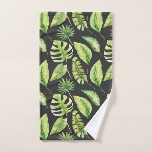 Groene tropische bladeren Patroon zwart, botanisch Bad Handdoek (Handdoek)