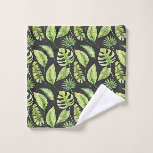 Groene tropische bladeren Patroon zwart, botanisch Bad Handdoek (Wasdoekje)