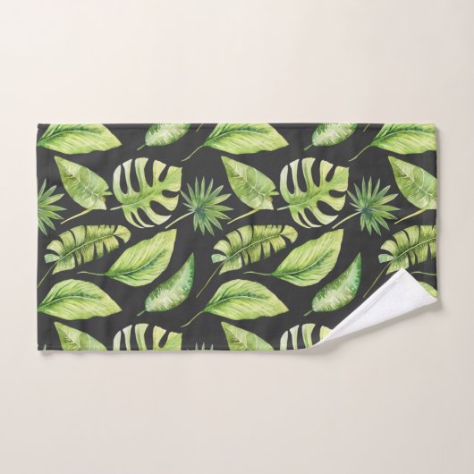 Groene tropische bladeren Patroon zwart, botanisch Bad Handdoek (Handdoek)