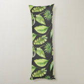 Groene tropische bladeren Patroon zwart, botanisch Lichaamskussen (Achterkant (Verticaal))