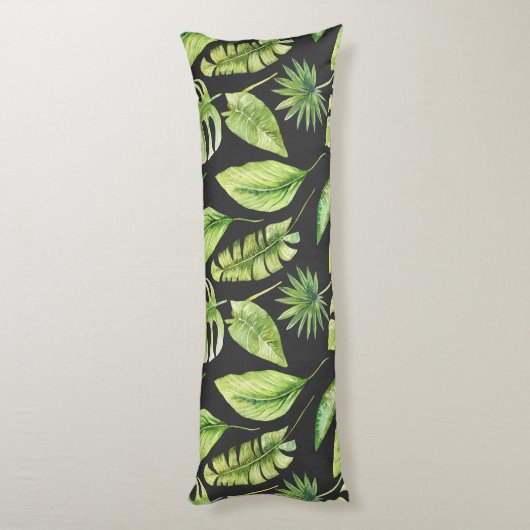 Groene tropische bladeren Patroon zwart, botanisch Lichaamskussen (Achterkant (Verticaal))