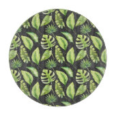 Groene tropische bladeren Patroon zwart, botanisch Snijplank (Voorkant)