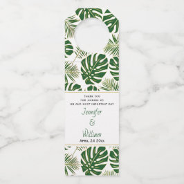 Groene tropische bladeren, polka-stippen, bruiloft flessenhanger