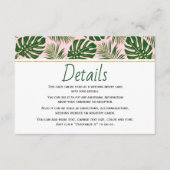 Groene tropische bladeren roze bruiloft insert kaa informatiekaartje (Voorkant)