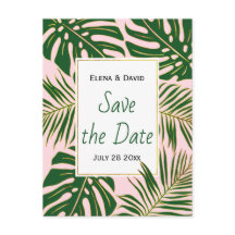 Groene tropische bladeren roze bruiloft Save the D