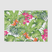 Groene Tropische Bladeren Roze Oranje Bloemen Tissuepapier (Voorkant)