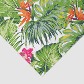 Groene Tropische Bladeren Roze Oranje Bloemen Tissuepapier (Detail)