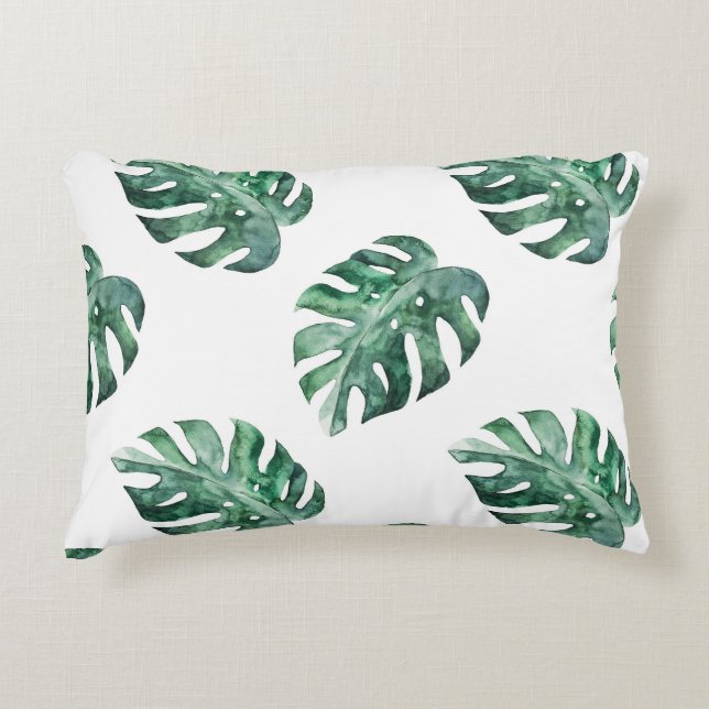 Groene tropische bladeren, waterverf accent kussen (Voorkant)