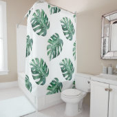 Groene tropische bladeren, waterverf douchegordijn (In situ)