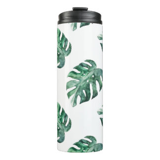 Groene tropische bladeren, waterverfpatroon thermosbeker