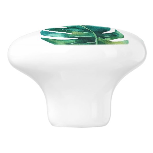 Groene tropische bladeren White Summer Paradise Keramische Knop (Zijkant)