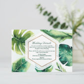 Groene tropische bladeren wit chique bruiloft deta informatiekaartje (Staand voorkant)