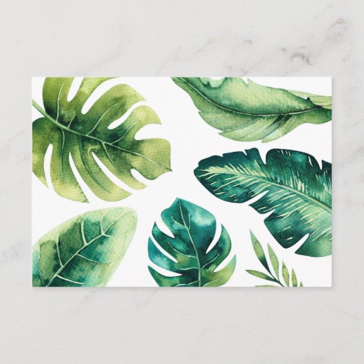 Groene tropische bladeren wit chique bruiloft deta informatiekaartje (Achterkant)