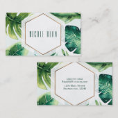 Groene tropische bladeren wit elegante chique op m visitekaartje (Voorkant / Achterkant)