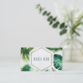 Groene tropische bladeren wit elegante chique op m visitekaartje (Staand voorkant)