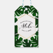 Groene tropische bladeren wit goud chic MAHALO ALO Cadeaulabel (Achterkant)
