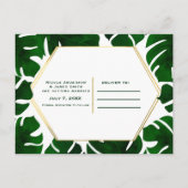 Groene tropische bladeren wit & goud Save the Date Aankondigingskaart (Achterkant)
