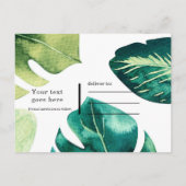 Groene tropische bladeren Witte elegante Save The  Aankondigingskaart (Achterkant)