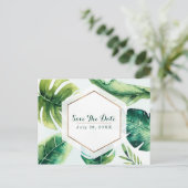 Groene tropische bladeren Witte elegante Save The  Aankondigingskaart (Staand voorkant)