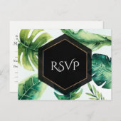 Groene tropische bladeren Witte elegante trouw-RSV Uitnodiging Briefkaart (Voorkant / Achterkant)