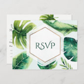 Groene tropische bladeren Witte elegante trouw-RSV Uitnodiging Briefkaart (Voorkant / Achterkant)
