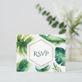 Groene tropische bladeren Witte elegante trouw-RSV Uitnodiging Briefkaart (Staand voorkant)