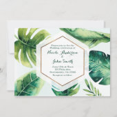 Groene Tropische Bladeren Witte Huwelijksuitnodigi Kaart (Voorkant)